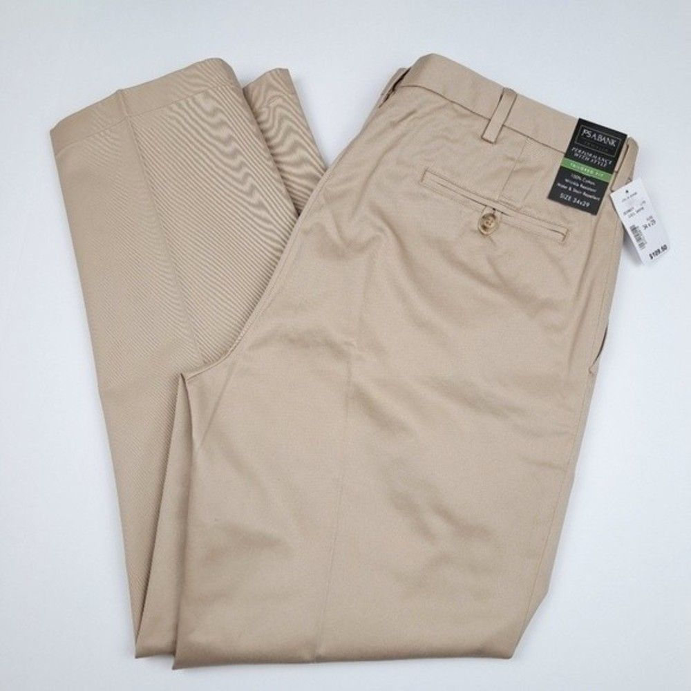 Jos A Bank Mens Traveler Tailored Fit Khaki Pants 34x29
